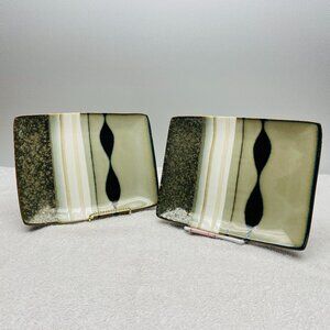 VGUC S/2 Sango Salad Plates, Stoneware, "Prelude Black," 4508, 9" L x 6 3/4" W